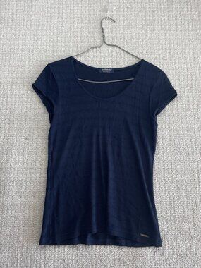 Saint James Navy Blue Striped Short Cap Sleeved Tee Sz S Coastal France Sailing